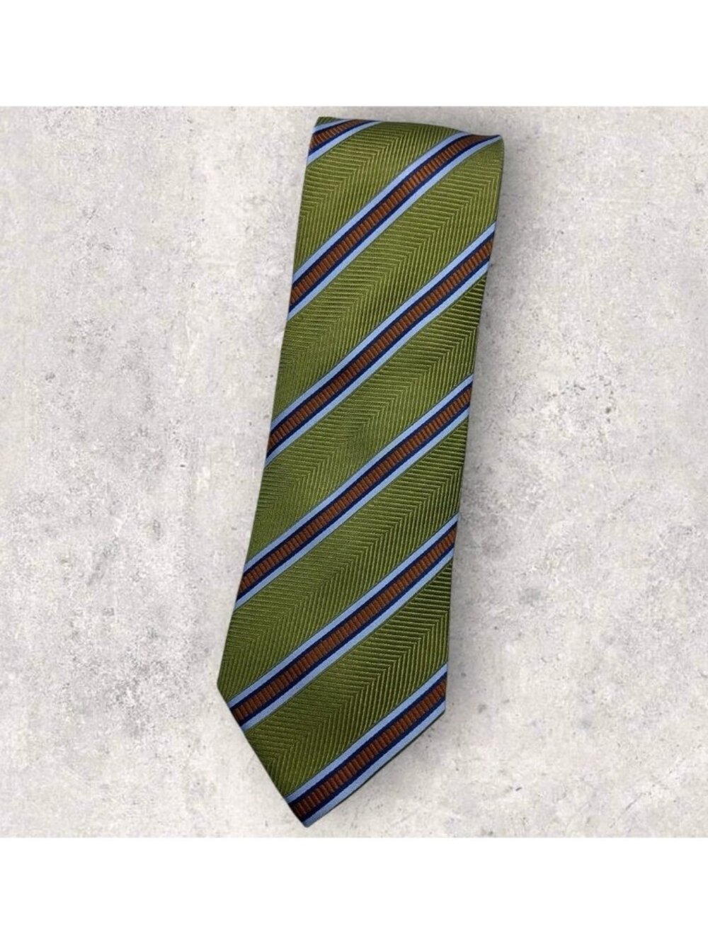 DANIEL HECHTER Silk Tie Green Brown Blue Striped W:3.7" EUC